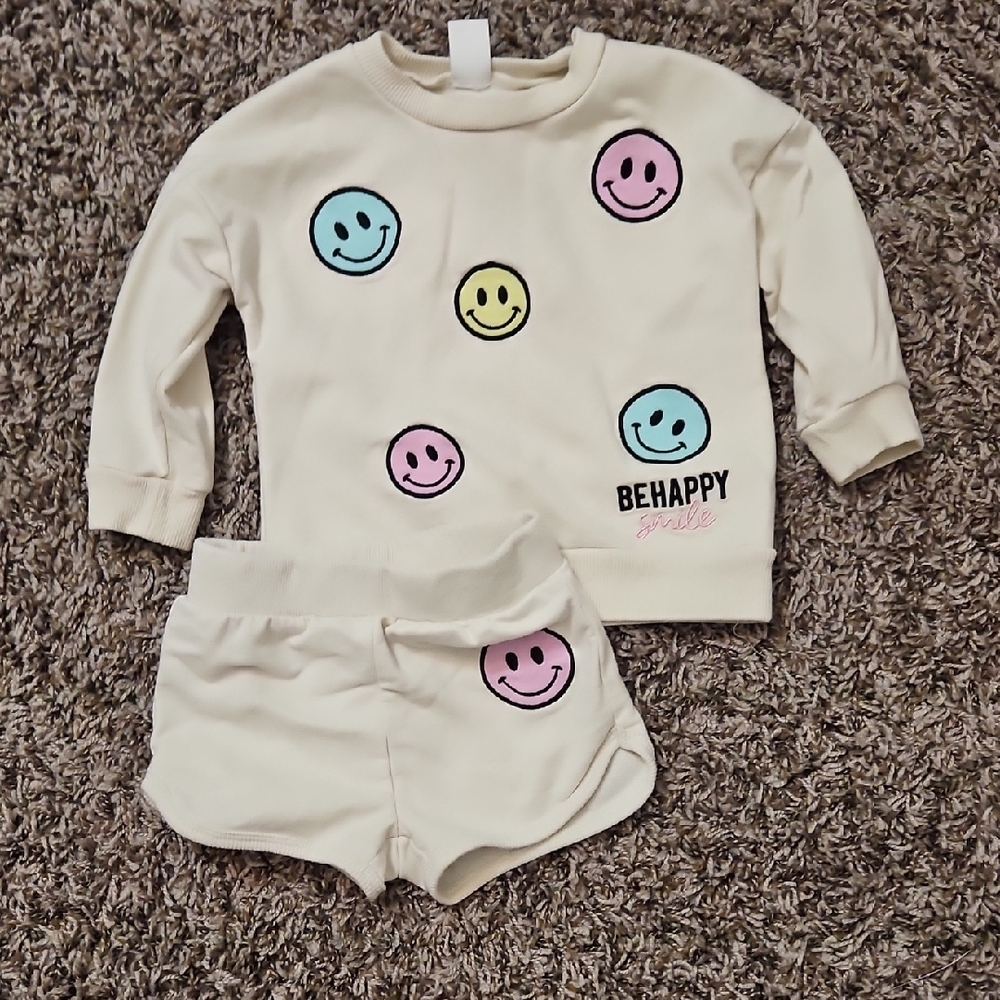Kids Cream Pajama Set with Colorful Smiley Faces